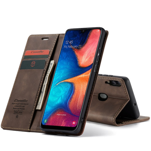 CaseMe 013 Multifunctional Retro Frosted Horizontal Flip Leather Case Galaxy A20 / A30, with Card Slot & Holder & Wallet - Coffee